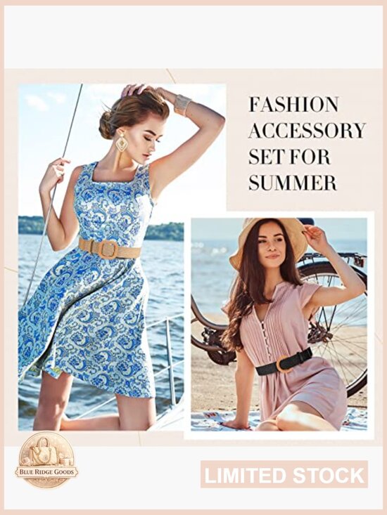 Straw Woven Waist Dress Belt and Boho Earrings Set - 8 Piece Ladies Accessory main image 7